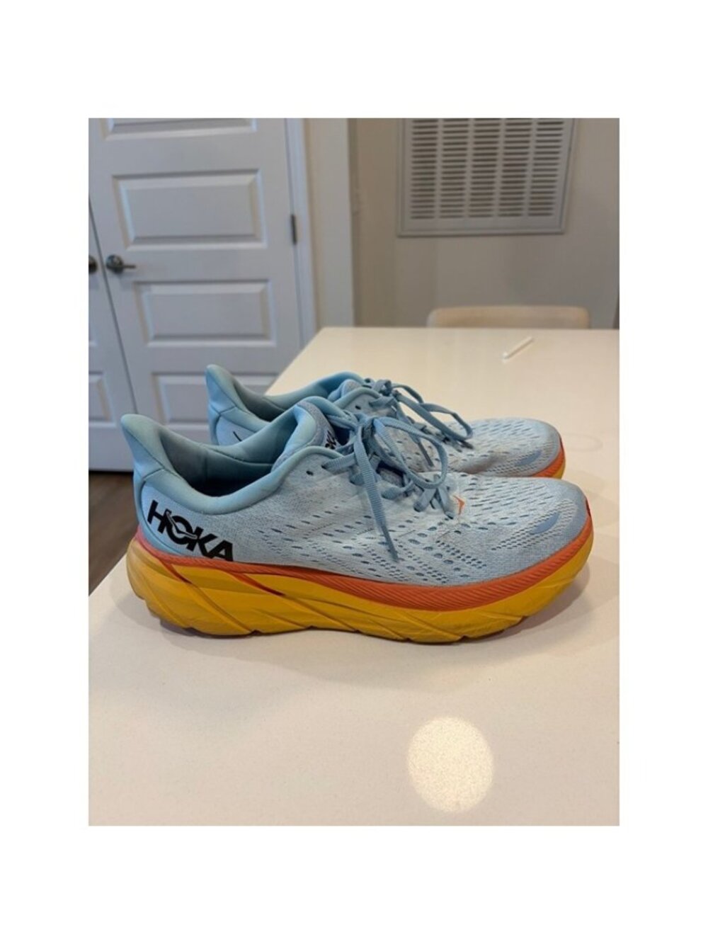Hoka One one Clifton 8 womens Running Shoes Blue Orange size 10.5 D